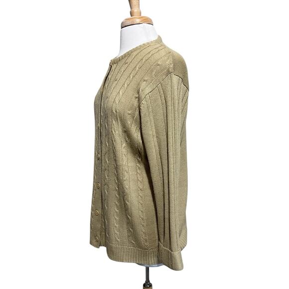 Vintage Sara Morgan Cable Knit Button Down Cardigan Sweater Women's L Tan Beige - Picture 4 of 6